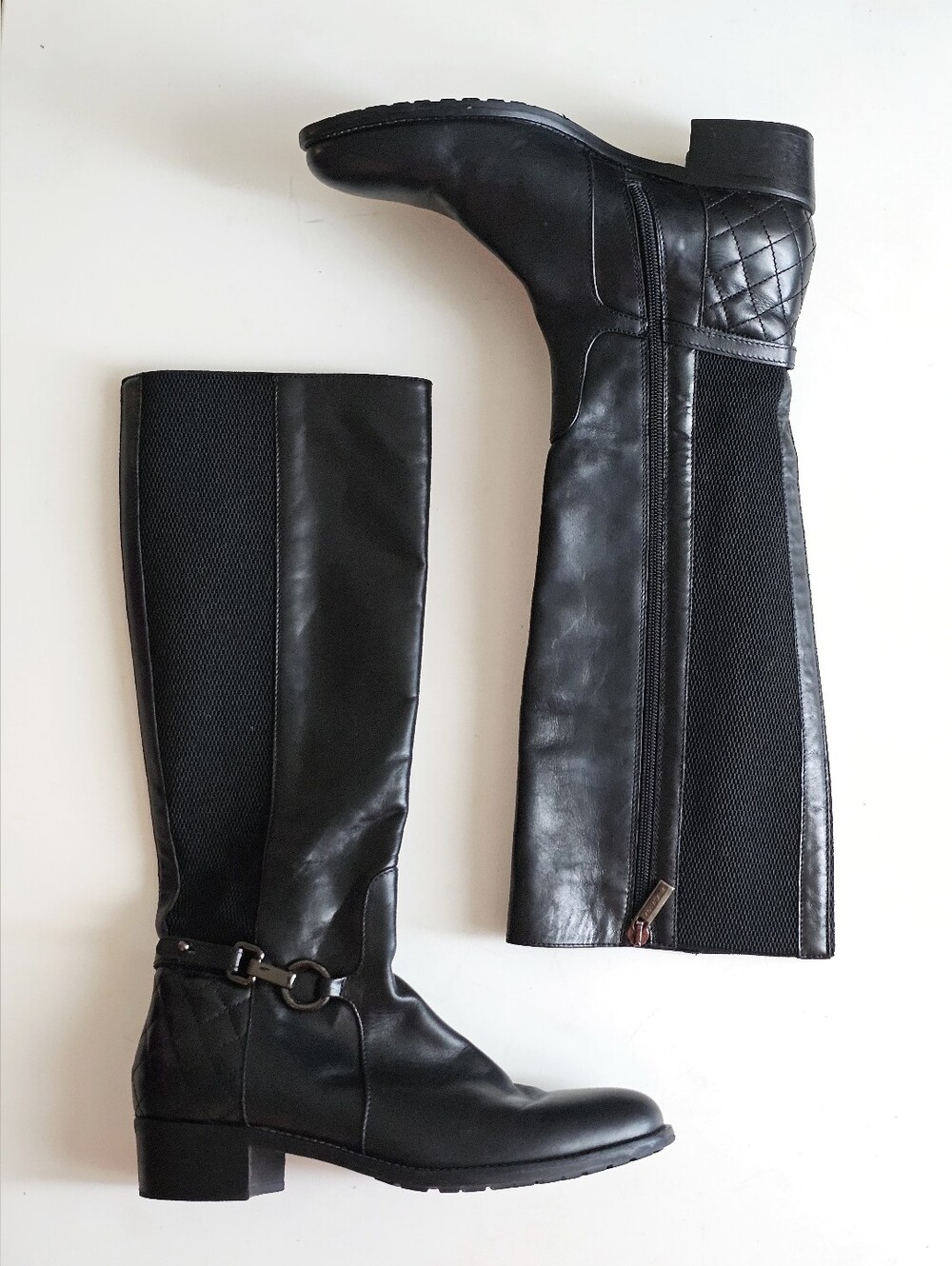 Aquatalia by Marvin K. Black Leather Quilted Knee High Boots Size 7 Italy